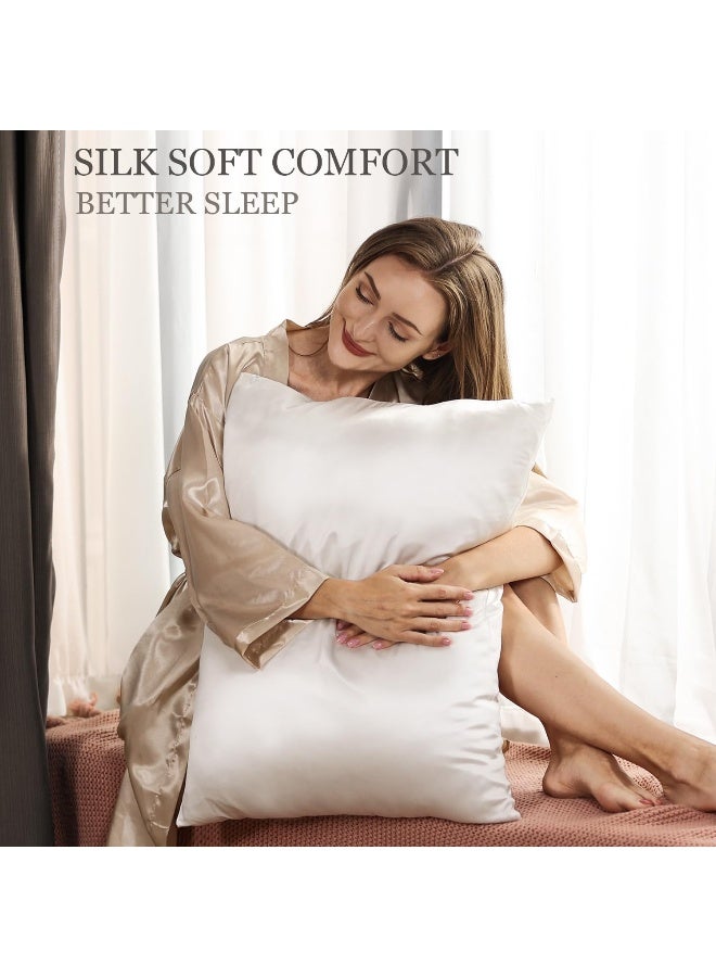 Adubor 100% Silk Pillowcase - Mulberry Silk Pillow Cases, 23 Momme 6A Grade Fibers, Silk Pillow Case for Hair and Skin Health, with Hidden Zipper (Queen 20''x30'', Lvory White, 1PC) - Image 2